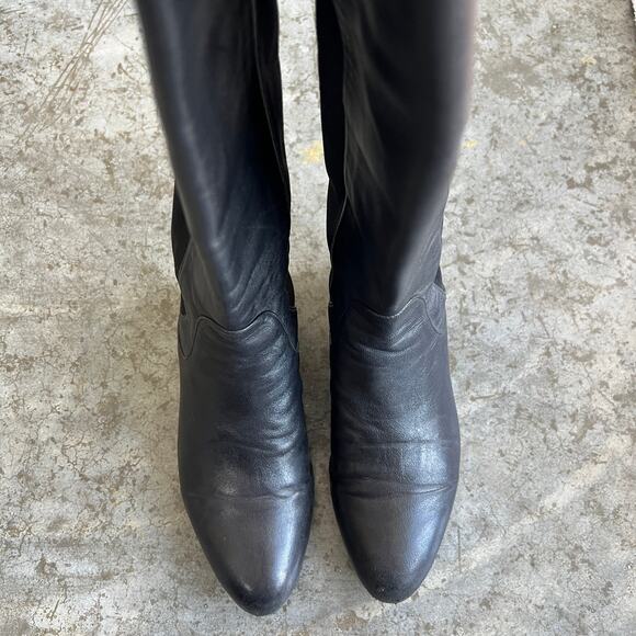 Stuart Weitzman Black Leather "Plack" 50/50 Wedge Knee High Boots Size 6 M - Picture 5 of 14